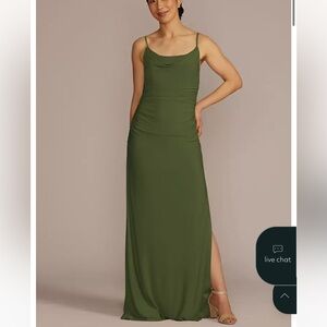 David’s bridal CELEBRATE DB STUDIO Ruched Spaghetti Strap Dress in Martini olive